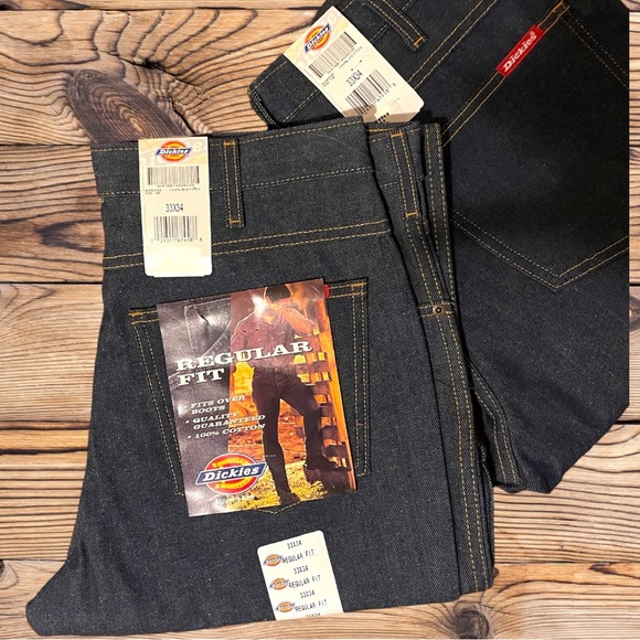 Mens Dickies Jeans 33x34 Regular Straight Fit Denim NWT Fits Over Boots - Picture 5 of 13